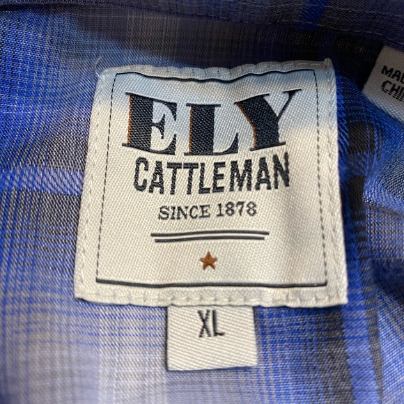 Ely Cattleman short sleeve western snap plaid shirt. Size extra large - Picture 4 of 10